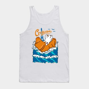 Croissant and Cat in the Wave Tank Top